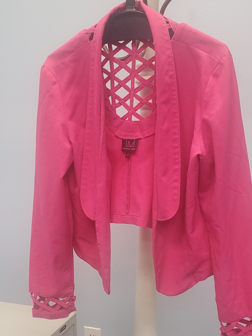 Material Girl Hot Pink Open-Front Blazer with Lattice Back
